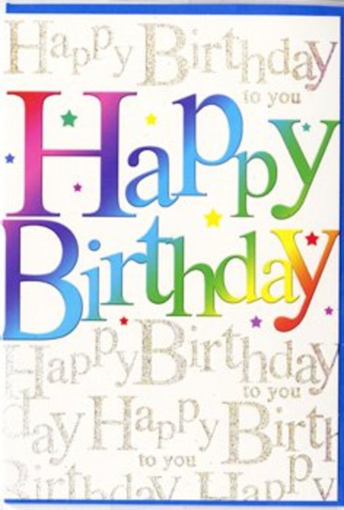 This birthday card is a carefully crafted burst of brightness, reminiscent of the way colour stands out against the familiar streets of St Mary Cray. The central focus is the phrase Happy Birthday, written in wide, friendly letters that gently arc across the card's front. Each letter is filled with a smooth gradient of vivid hues, beginning with deep red and berry pink, shifting through bold blue and turquoise, and ending in grassy green, citrus lime, and soft yellow. The transitions between colours are seamless and velvety, giving the impression of airbrushed paint or layers of ink lovingly blended together. These letters are slightly raised and finished with a satin-like gloss, so they pick up reflections from the light, much like the sheen on fresh flower petals delivered by Flower Delivery St Mary Cray. Behind this commanding message lies a background woven with words: the phrase Happy Birthday to you repeated line after line in a delicate, looping gold script. The calligraphy is fine and precise, forming an intricate pattern that feels like a whispered chorus of congratulations. The metallic gold ink produces a gentle shimmer, its intensity changing with the angle, echoing how sunlight glances off the river or the glass fronts of local shops. The base of the card is a warm, creamy white, which helps the rainbow letters stand out crisply while allowing the gold script to remain subtle but ever-present. Together, the vibrant headline and softer, glimmering backdrop evoke both excitement and heartfelt warmth. This is the sort of card that would sit easily on a mantelpiece in St Mary Cray, beside birthday flowers and wrapped gifts, transforming an ordinary table into a small, radiant celebration.