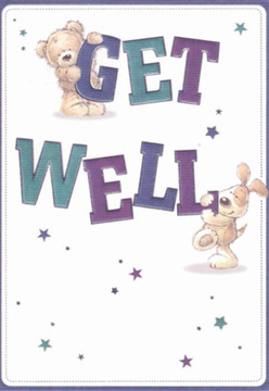With a sense of gentle comfort that echoes the friendly warmth of St Mary Cray, this get well card offers an uplifting vision designed to encourage and delight. The central figures-a plush, honey-toned teddy bear and an exuberant puppy, both drawn in rounded, approachable strokes-share a playful, loving camaraderie. One perches happily atop the vibrant word 'GET,' while the other nestles against 'WELL,' their features alive with affection and hope. The text itself blooms in rich purples and lively teals, visually striking against a pristine white backdrop-the same clarity of purpose that guides bouquet arrangements for swift delivery throughout St Mary Cray. Scattered bursts resembling midnight-blue and violet stars flicker across the scene, providing a gentle, magical energy that feels like a shared wish for brighter days. The deliberate artistry-the bear's soft fur texture, the puppy's floppy, shaded ears-invites comfort, reminiscent of caressing fresh petals or greenery delivered straight from our local flower shop. In essence, this card delivers more than well wishes; it embodies the nurturing spirit familiar across St Mary Cray, from town centre to quiet residential lanes. As with composing a heartfelt bouquet, every brushstroke and element here contributes to emotional healing and hope, crafted to light up difficult days with a friendly reminder that care and companionship are never far away.