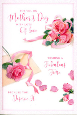 The Mother's Day card in this image has the refined charm of a hand-tied bouquet from a local St Mary Cray florist, recreated in paint and ink. Dominating the composition, several generous pink roses bloom in full, each one layered with overlapping petals that shift from pale blush at the edges to richer rose and soft raspberry near the centre. The roses are arranged loosely, not in a strict cluster but with enough space that each bloom can be admired, like stems thoughtfully placed in a vase on a sunny windowsill overlooking St Mary Cray's quiet streets. Around this central grouping, individual petals and smaller blossoms are scattered with artful care across a pale, creamy background. These petals, ranging from near-translucent pink to deeper, more saturated tones, give the impression of movement, as though someone has just finished arranging a bouquet for same-day delivery and a few petals have fluttered to the table. A hand-lettered Mother's Day greeting, written in elegant cursive, sweeps across the card. Its graceful loops and curves reflect the natural spiral of a rose in bloom, lending a personal, affectionate tone, like a message spoken softly over breakfast in bed. A delicate ribbon in soft pastel shades meanders through and around the roses, evoking the finishing bow a florist might tie around a gift bouquet heading towards homes near the high street or Nugent Shopping Park. Soft, even lighting fills the scene, highlighting the gentle contours of the petals while keeping shadows subtle and flattering. The overall effect is one of warmth, tenderness, and appreciation, perfectly suited to accompany fresh flowers delivered for Mother's Day in St Mary Cray.