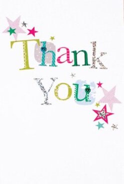 This thank you card perfectly captures the spirit of cheerful gratitude, its jubilant colours and creative flair recalling the vibrant atmosphere of a St Mary Cray market day. The words 'Thank You' are stitched across the card's front, each letter rendered distinct, as if plucked from a playful palette: lively green, soft teal, bright blue, and hints of pink and silver. Subtle patterns-glittering, dotted, or gently embroidered-enhance each character, giving the impression of something lovingly handmade in a family-run St Mary Cray florist's studio. Stars in magenta, teal, and gold scatter around the message, invoking confetti after a heartfelt celebration or a community gathering at the village hall. The pristine white background serves as a brilliant stage, amplifying the vibrancy of every detail. Pick up the card and you can nearly feel the raised glitter of the silver letters, the tactile delight matching the textures of a bespoke floral arrangement. This is a card that easily pairs with a bright, fresh bouquet-its thoughtful details reflecting the florist's expertise and the warmth of local connections. The design, carefully balanced between playfulness and sincerity, makes it a heartfelt way to say thank you, perfectly suited to St Mary Cray's neighbourly charm.